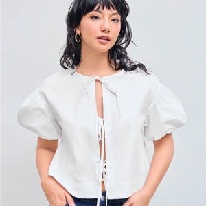 Cider 100% COTTON ROUND NECK SOLID KNOTTED BUBBLE SLEEVE SHIRT